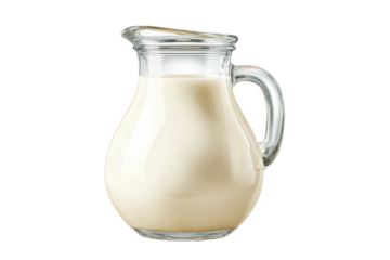 Dairy-rich jug of milk with handle perfect for healthy eating visuals, isolated on transparent background
