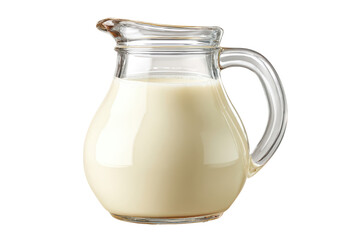 Transparent jug of milk for breakfast table representing natural dairy beverages, isolated on transparent background

