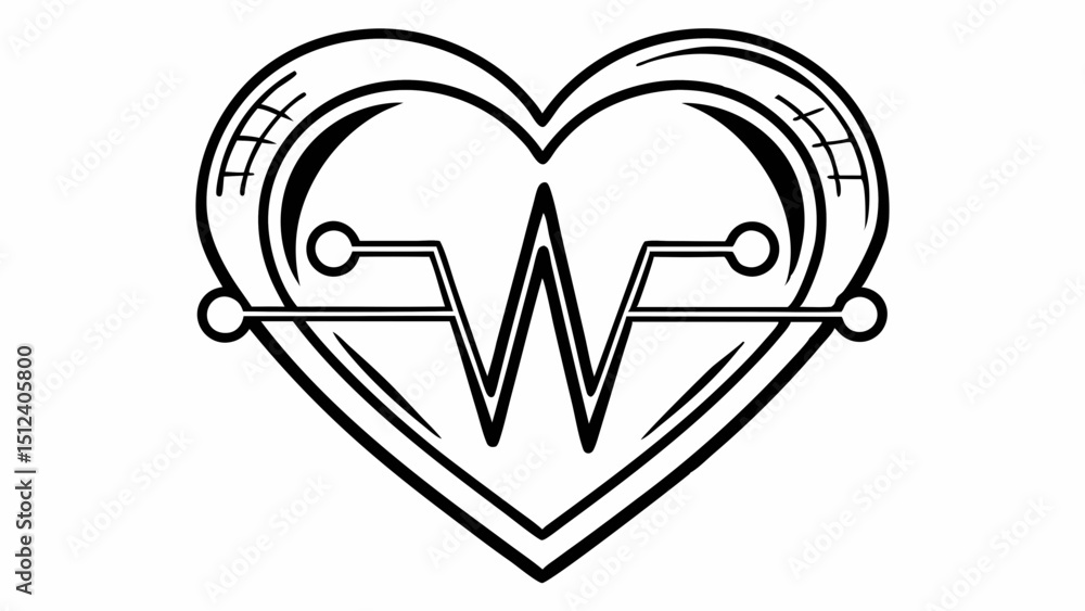 Poster heartbeat line within a heart shape with connecting points and grid pattern on top section design cr