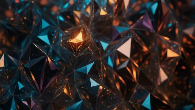V&iacute;deo de Fundo Geom&eacute;trico Abstrato Low-Poly com Efeito de Cristal e Reflexos Multicoloridos

