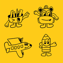  school supply retro cartoon illustration
