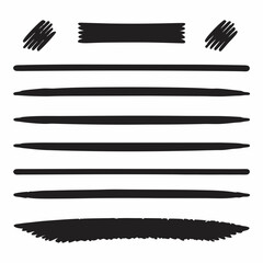 Vector crayon stroke set including straight and wavy hand drawn underline lines