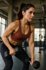 Obraz premium Focused woman lifting weights.