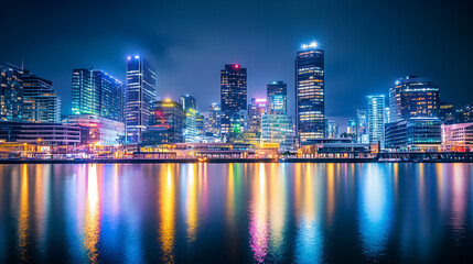 view of buildings at night