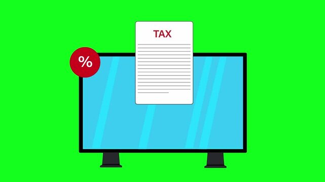 Online tax concept with monitor and percentage icon animation representing digital tax filing, calculation, and financial management processes.

