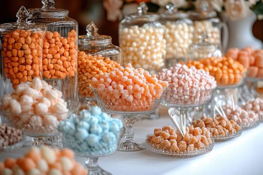 Colorful candies arranged on a table.