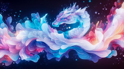 Fantastical dragon with iridescent scales, ethereal nebula