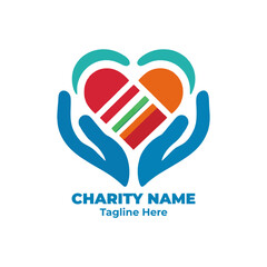 Charity hands symbol for nonprofit help icon, fundraising support, volunteer aid design, giving love vector, emotional support logo for humanity and kindness awareness