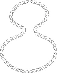 Hourglass-shaped abstract form with a heart-patterned border.