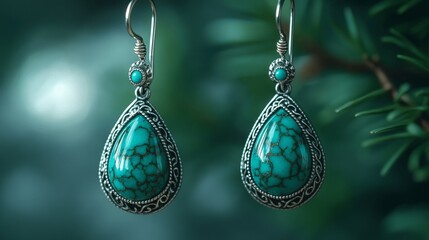 Elegant turquoise earrings with intricate silver filigree design showcasing vibrant gemstone jewelry artistry