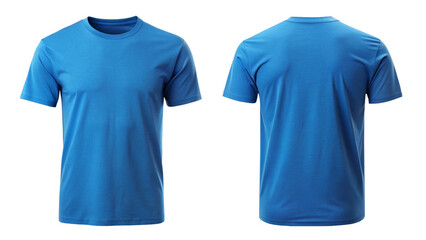 Sky Blue Plain T-Shirt Front and Back View – Minimalist Apparel Mockup Isolated on Transparent Background
