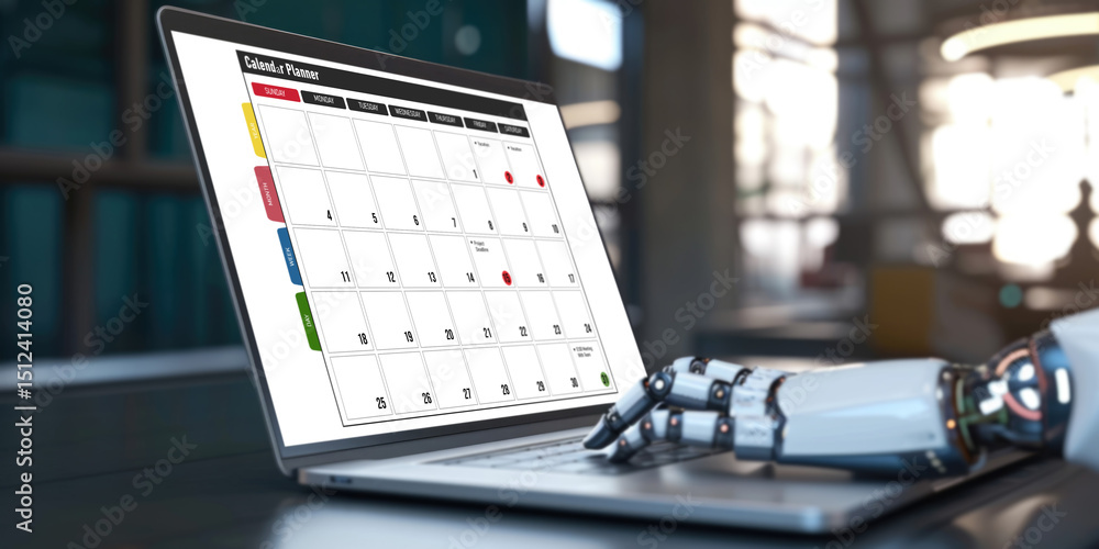 Aufkleber calendar on computer software application for brisk schedule planning for personal organizer and onl