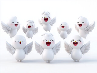 Obraz premium Happy cheerful cartoon mochis flying with tiny wings rejoicing