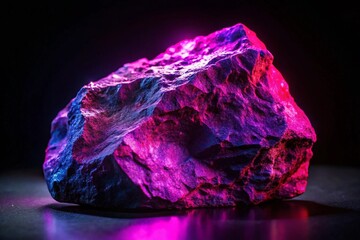 Futuristic Dark Rock with Neon Purple Pink Lighting – Sci-Fi Gemstone, Mineral Texture – Perfect for Ads, Technology Branding, Gaming Logo Mockup, and Marketing Design