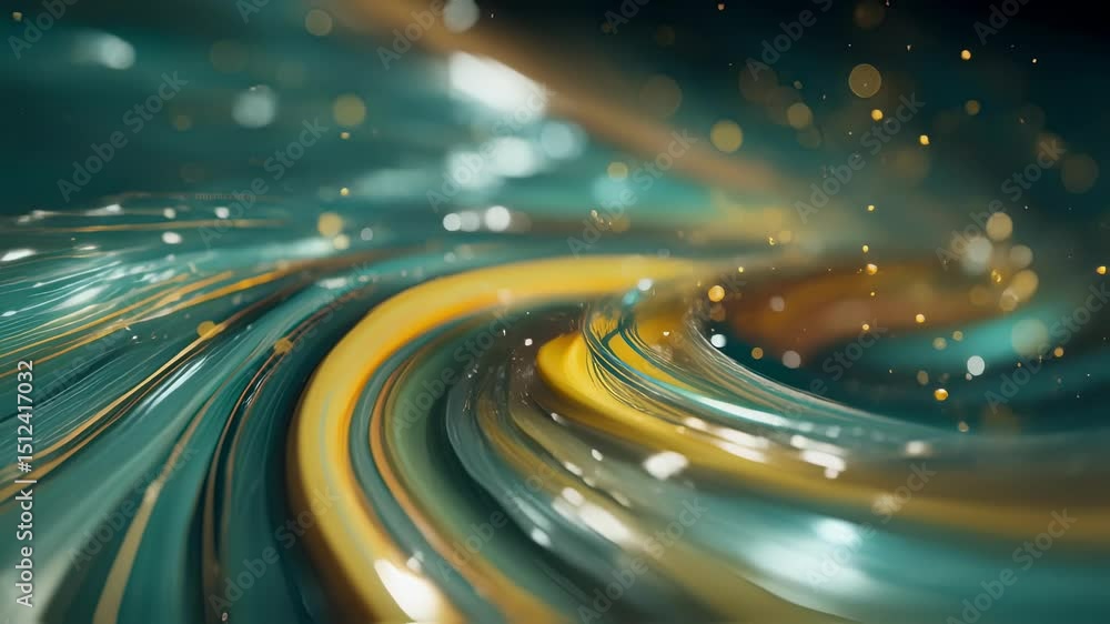 Aufkleber luminous golden particles drifting across undulating green and yellow surfaces, generating dynamic v