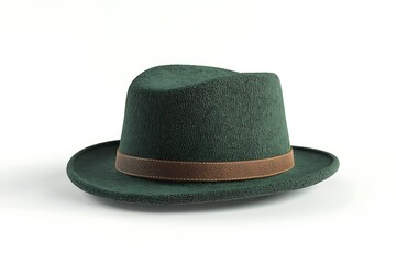 Stylish green fedora hat with brown band