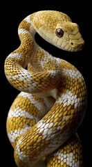Fototapeta premium Close up of vibrant yellow and white snake A close-up of the head and body, showing detailed scales in shades of yellow with white stripes