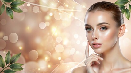 Beautiful Woman with Glowing Skin on Elegant Background – Perfect for Skincare, Beauty Ads, and Marketing Design
