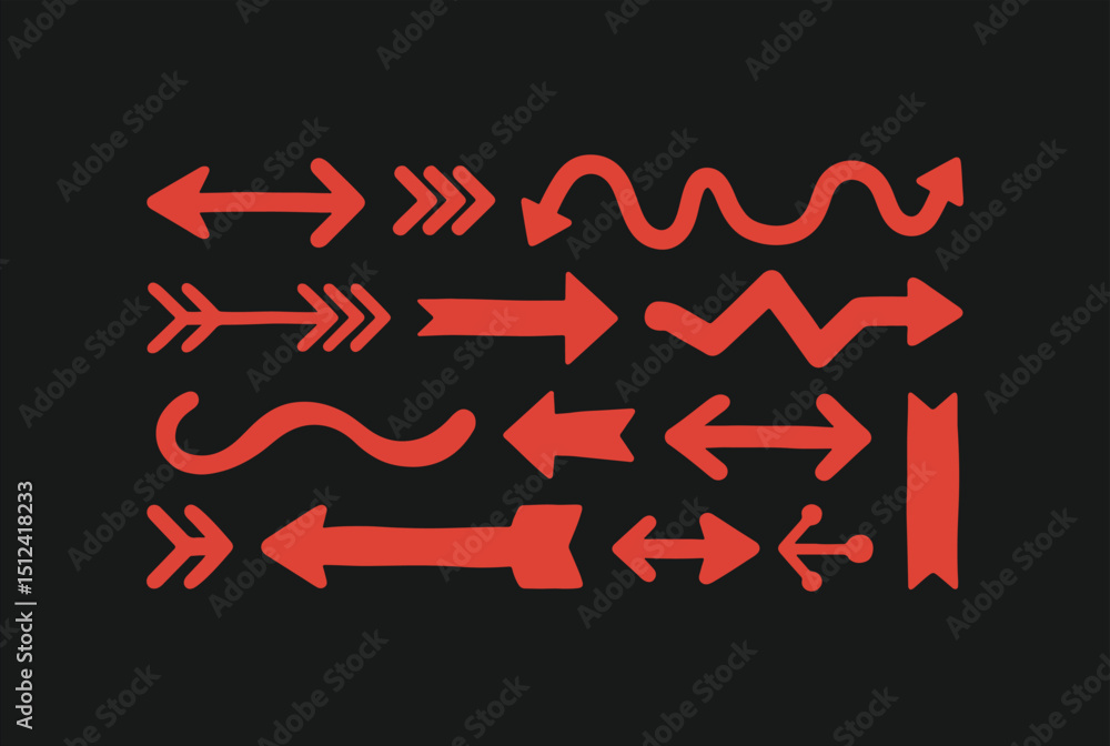 Poster red arrow collection: diverse styles for directional design elements