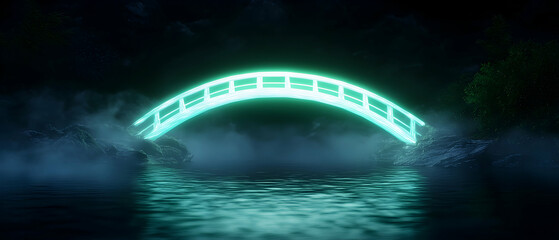 Glowing Pixelated Bridge Over Water At Night