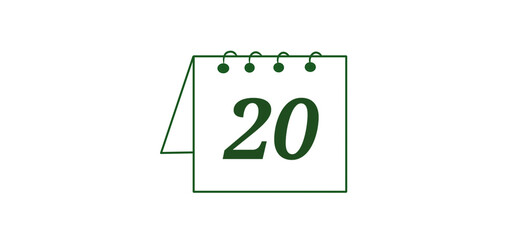 A green outline icon of a desk calendar showing the number "20".