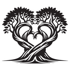 Two trees intertwined forming a heart symbol vector image