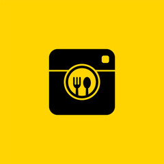 Simple fork and spoon photo icon. Food photography fork and spoon logo design.