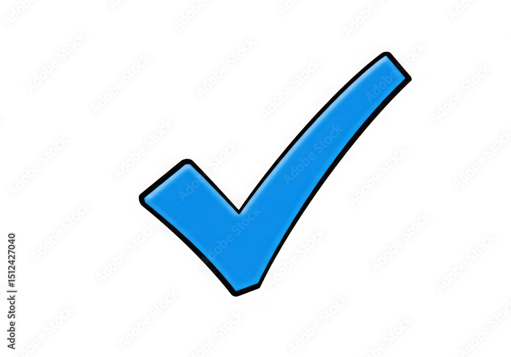 Poster blue check mark with outline isolated on transparent background