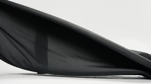 Shadowed Figure: Enigmatic Silhouette in Black Fabric against Bright Background