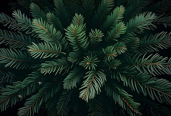 Rich, dark green pine needles and branches create a dense, natural abstract pattern, perfect for backgrounds. Christmas tree