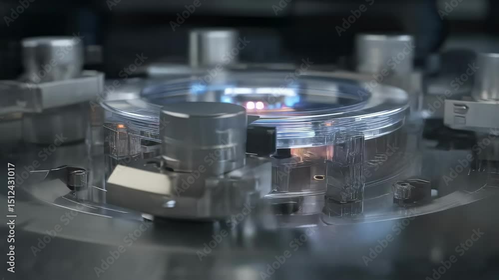 Poster complex optical assembly showcasing microcavities and waveguides meticulously arranged for efficient