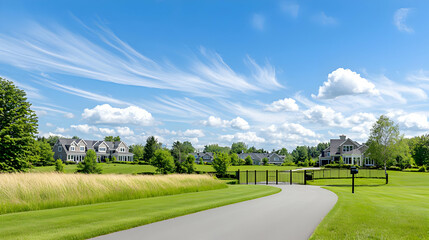 Fototapeta premium Suburban Community Landscape With Pathway