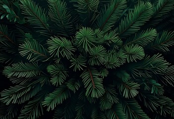Rich, dark green pine needles and branches create a dense, natural abstract pattern, perfect for backgrounds. Christmas tree