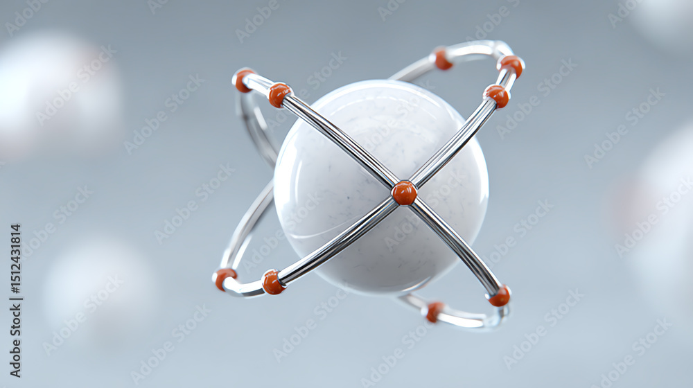 Poster a 3d illustration of an atom, demonstrating its structure with electrons orbiting a nucleus, perfect