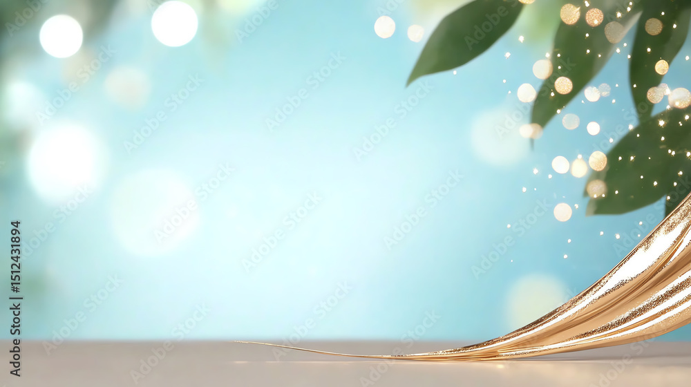 Poster A beautifully blurred background with soft bokeh effects and delicate green leaves, creating a serene ambiance for relaxation.