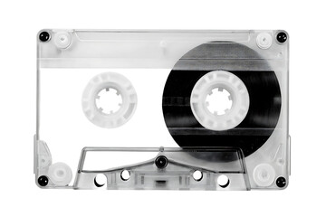 Fototapeta premium Transparent cassette tape isolated on white background png ai generated isolated on a white background