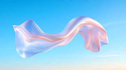 Fototapeta premium A delicate fabric billows gracefully against a clear blue sky, symbolizing freedom and elegance in motion.