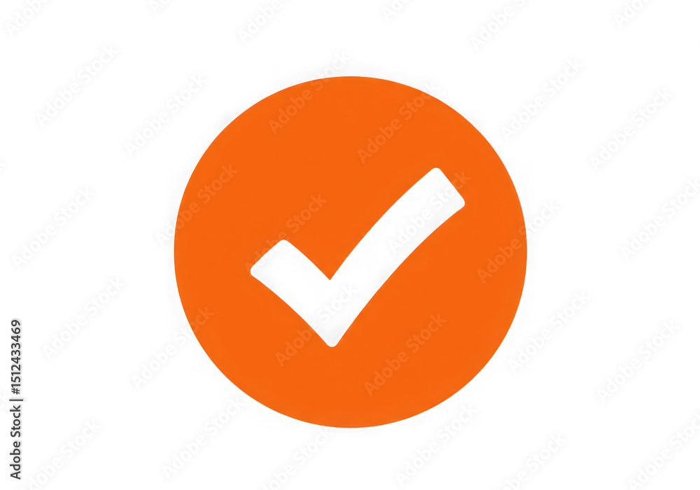 Poster orange circle with black check mark isolated on transparent background