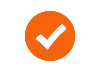 Orange circle with black check mark isolated on transparent background