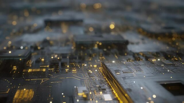 Golden electrical current flows through the intricate layers of a flexible circuit board, embedded within a soft elastomer material, showcasing the advanced technology of a futuristic diaper design