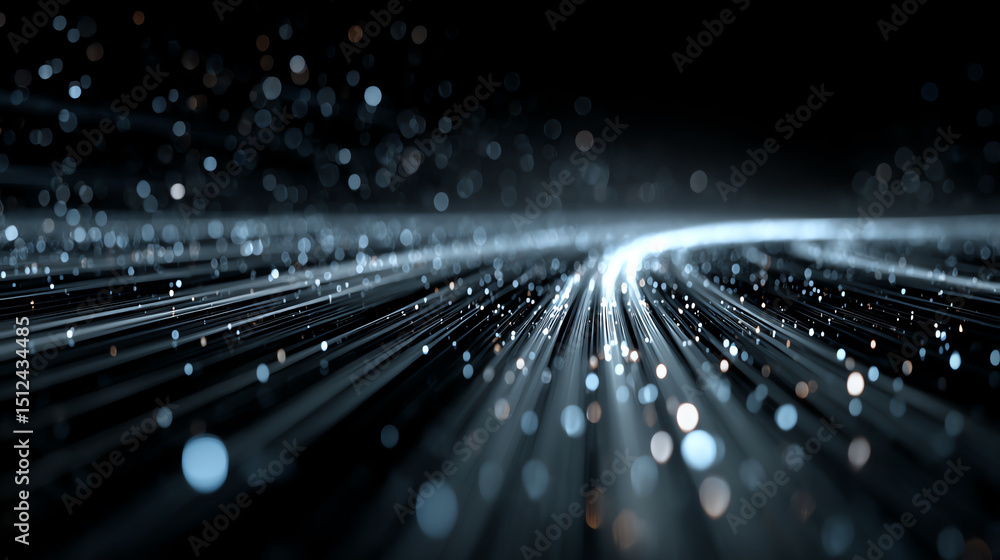 Poster a mesmerizing display of glowing particles and light trails, creating a captivating abstract technol