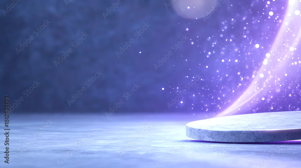 Poster a mesmerizing display of sparkling light and shimmering particles against a blue background, ideal f