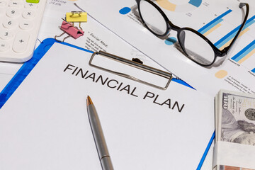 Comprehensive Financial Plan Papers with Graph, Calculator, and Cash – Business Budgeting and...