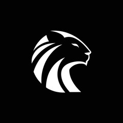  Button art lion head logo vector, side view, bold esports-style lion face on white background.