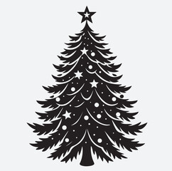 Obraz premium decorative Christmas tree silhouette vector art illustration, Christmas tree vector illustration