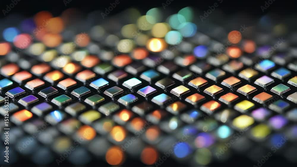 Poster precision robotics dynamically adjusting advanced optical components. creating vibrant color shifts 