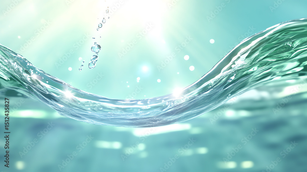 Poster A serene underwater scene with sunlight filtering through clear water, creating a tranquil and refreshing atmosphere.