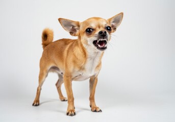Obraz premium Aggressive chihuahua dog barking isolated on white background