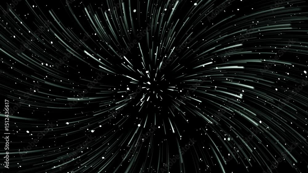 Poster hyperspace jump animation with speeding light streaks and twirling starfield effect