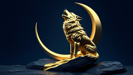 Fototapeta premium Cyber wolf head in pastel vector lines, symbolizing loyalty, digital intelligence, and silent strength. Golden wolf logo.